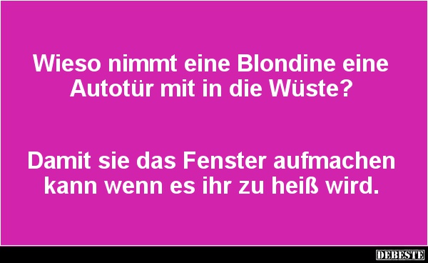 Wieso nimmt eine Blondine eine Autotür mit in die Wüste? - Lustige Bilder | DEBESTE.de