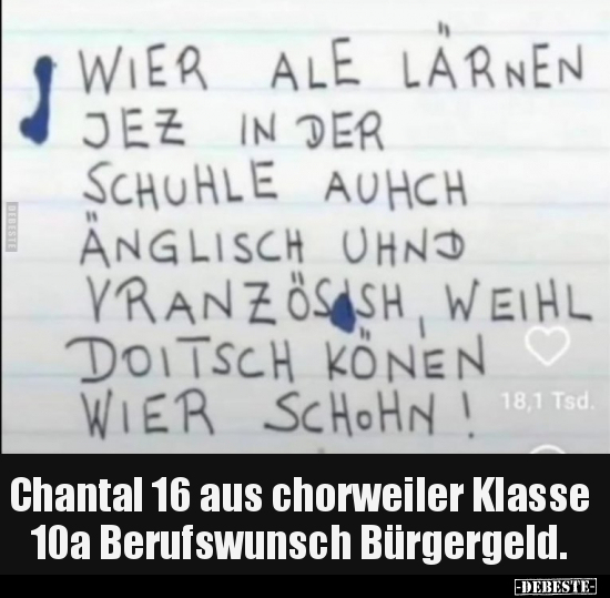 Chantal 16 aus chorweiler Klasse 10a Berufswunsch.. - Lustige Bilder | DEBESTE.de