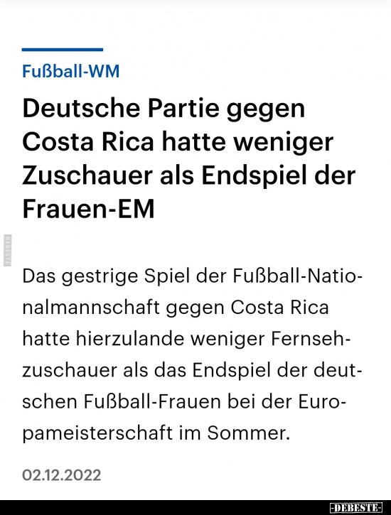 Deutsche Partie gegen Costa Rica hatte weniger Zuschauer.. - Lustige Bilder | DEBESTE.de