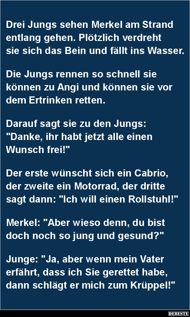 Drei Jungs sehen Merkel am Strand entlang gehen.. - Lustige Bilder | DEBESTE.de