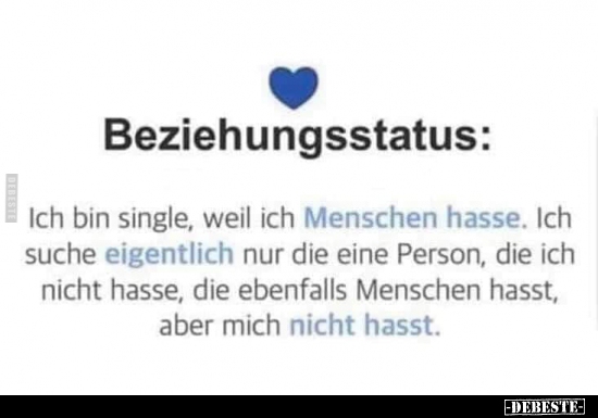 Beziehungsstatus: Ich bin single, weil ich Menschen.. - Lustige Bilder | DEBESTE.de