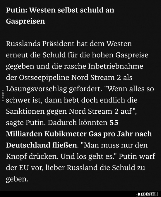 Putin: Westen selbst schuld an Gaspreisen Russlands.. - Lustige Bilder | DEBESTE.de