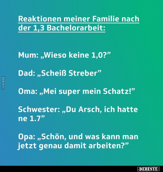 Reaktionen meiner Familie nach der 1,3 Bachelorarbeit.. - Lustige Bilder | DEBESTE.de