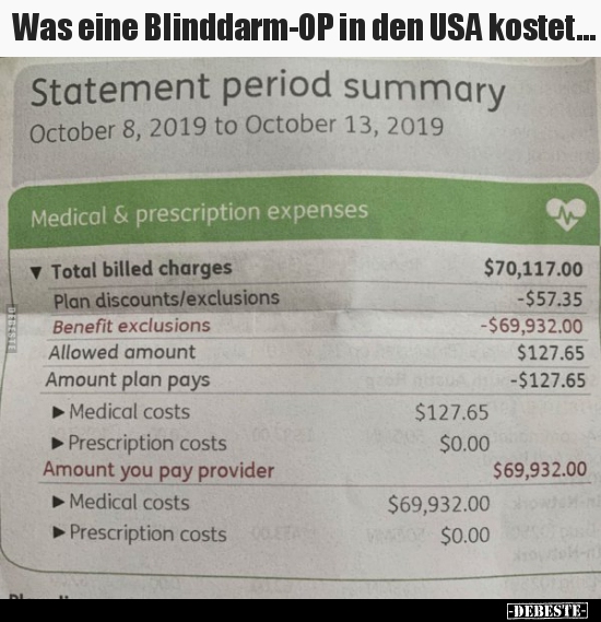 Was eine Blinddarm-OP in den USA kostet... - Lustige Bilder | DEBESTE.de