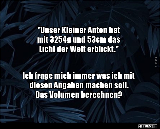 "Unser Kleiner Anton hat mit 3254g und 53cm das Licht der.." - Lustige Bilder | DEBESTE.de