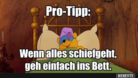 Pro-Tip: Wenn alles schiefgeht, geh einfach ins Bett. - Lustige Bilder | DEBESTE.de