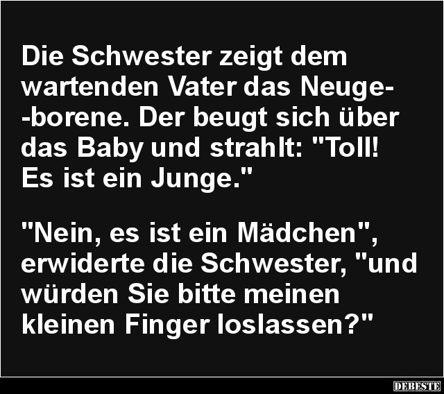 Die Schwester zeigt dem wartenden Vater das Neugeborene.. - Lustige Bilder | DEBESTE.de
