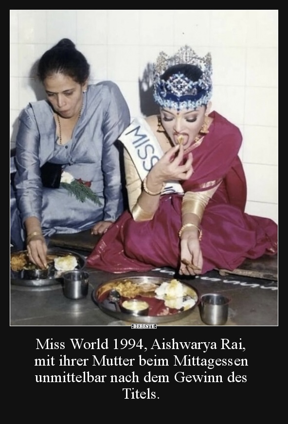 Miss World 1994, Aishwarya Rai, mit ihrer Mutter beim.. - Lustige Bilder | DEBESTE.de