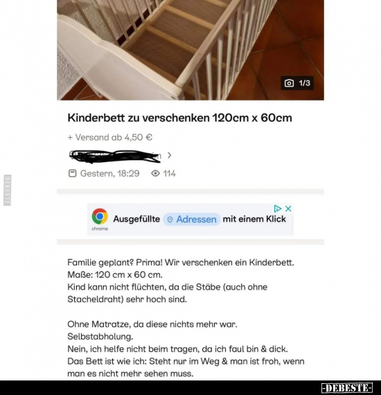 Kinderbett zu verschenken 120cm x 60cm.. - Lustige Bilder | DEBESTE.de