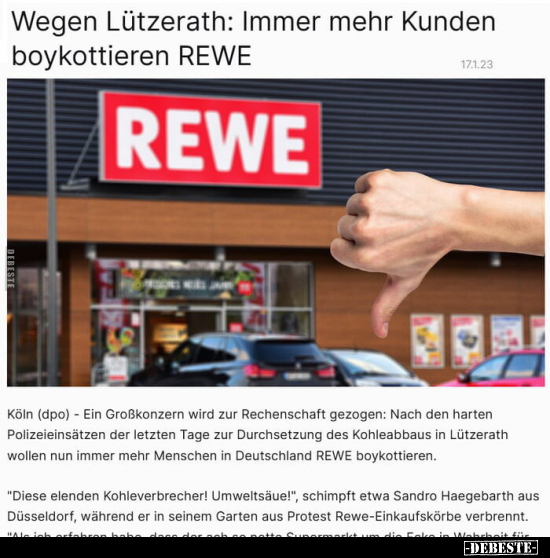 Wegen Lützerath: Immer mehr Kunden boykottieren REWE.. - Lustige Bilder | DEBESTE.de