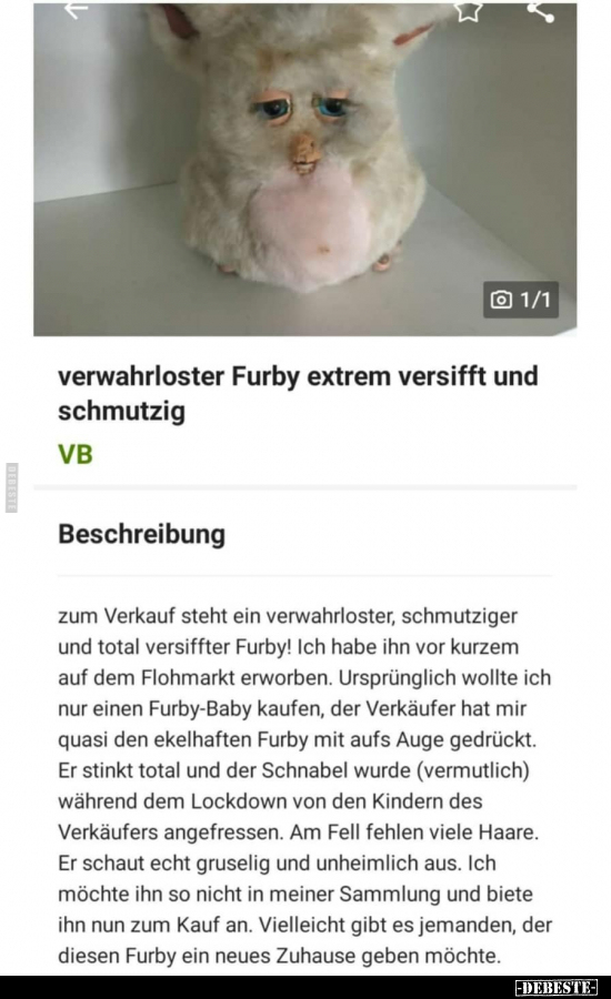 Verwahrloster Furby extrem versifft und schmutzig.. - Lustige Bilder | DEBESTE.de