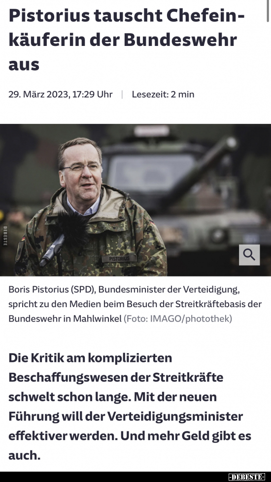 Pistorius tauscht Chefein- käuferin der Bundeswehr aus.. - Lustige Bilder | DEBESTE.de