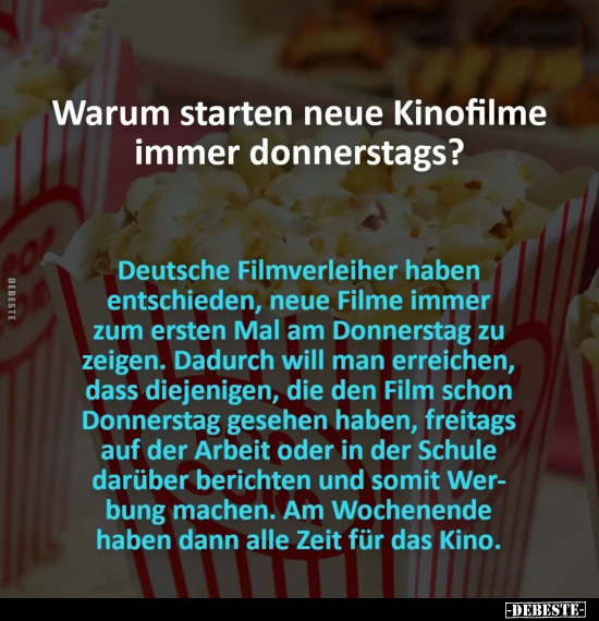 Warum starten neue Kinofilme immer Donnerstags?.. - Lustige Bilder | DEBESTE.de