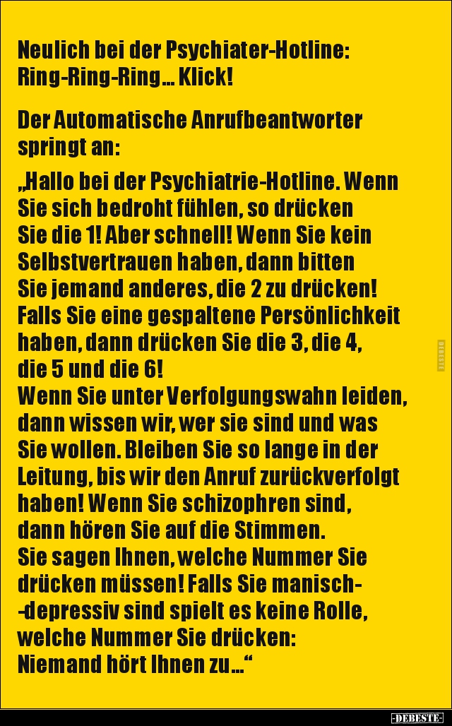Neulich bei der Psychiater-Hotline: Ring-Ring-Ring... - Lustige Bilder | DEBESTE.de