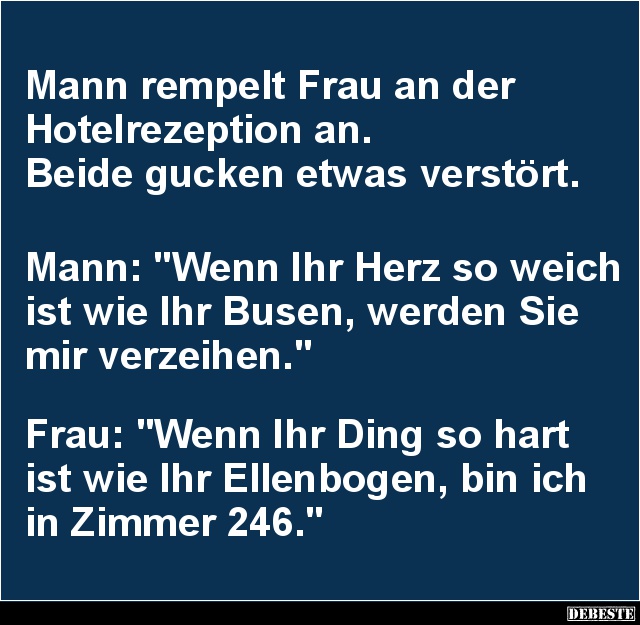 Mann rempelt Frau an der Hotelrezeption an. Beide gucken etwas.. - Lustige Bilder | DEBESTE.de
