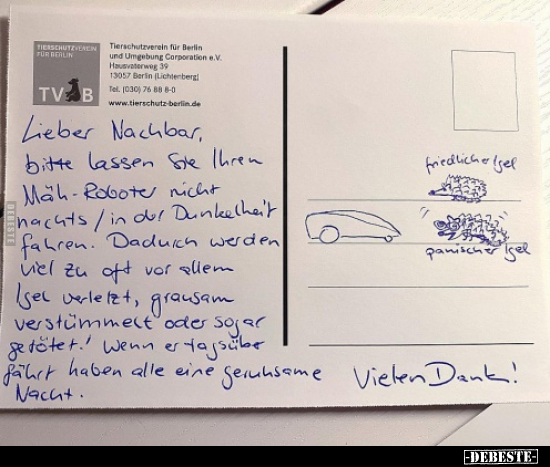 Lieber Nachbar, bitte lassen Sie Ihrem Mäh-Robote nicht.. - Lustige Bilder | DEBESTE.de