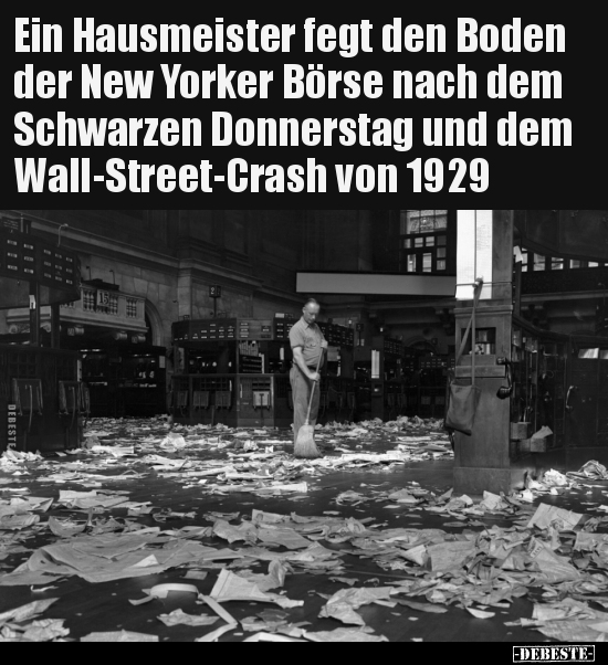 Ein Hausmeister fegt den Boden der New Yorker Börse nach.. - Lustige Bilder | DEBESTE.de