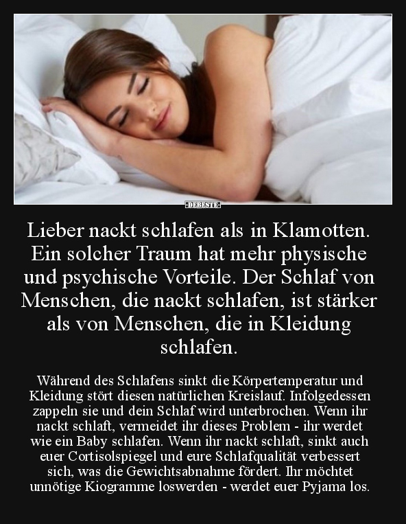 Lieber nackt schlafen als in Klamotten. Ein solcher Traum.. - Lustige Bilder | DEBESTE.de