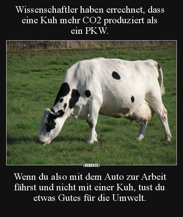 Wissenschaftler haben errechnet, dass eine Kuh mehr CO2.. - Lustige Bilder | DEBESTE.de