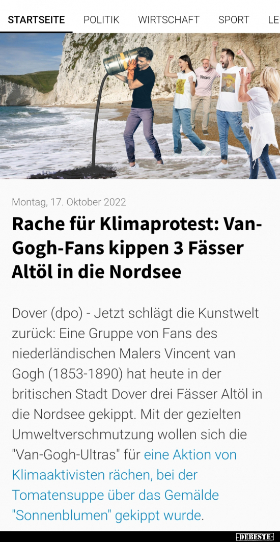 Rache für Klimaprotest: Van- Gogh-Fans kippen 3 Fässer.. - Lustige Bilder | DEBESTE.de