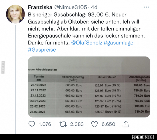 Bisheriger Gasabschlag: 93,00 €. Neuer Gasabschlag ab.. - Lustige Bilder | DEBESTE.de