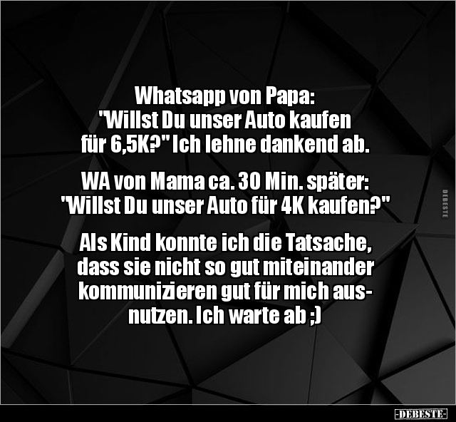 Whatsapp von Papa: "Willst Du unser Auto kaufen für.." - Lustige Bilder | DEBESTE.de