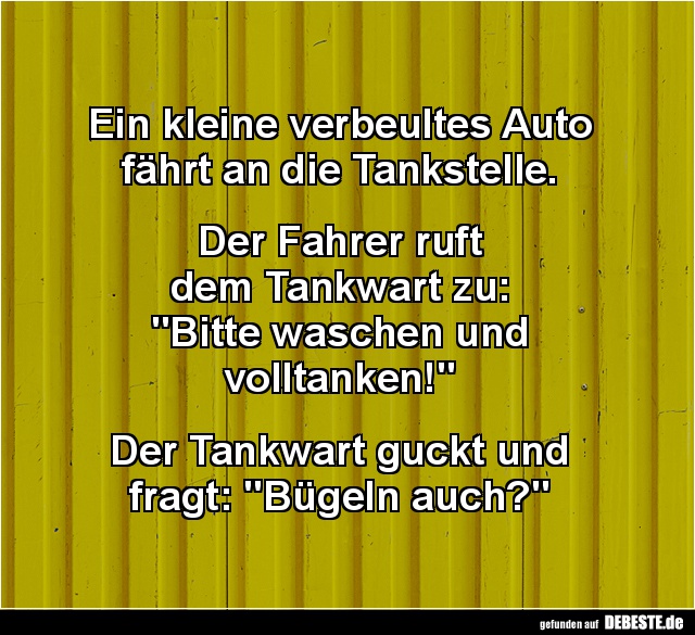 Ein kleine verbeultes Auto fährt an die Tankstelle. - Lustige Bilder | DEBESTE.de