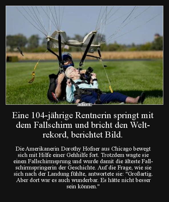 Eine 104-jährige Rentnerin springt mit dem Fallschirm und.. - Lustige Bilder | DEBESTE.de
