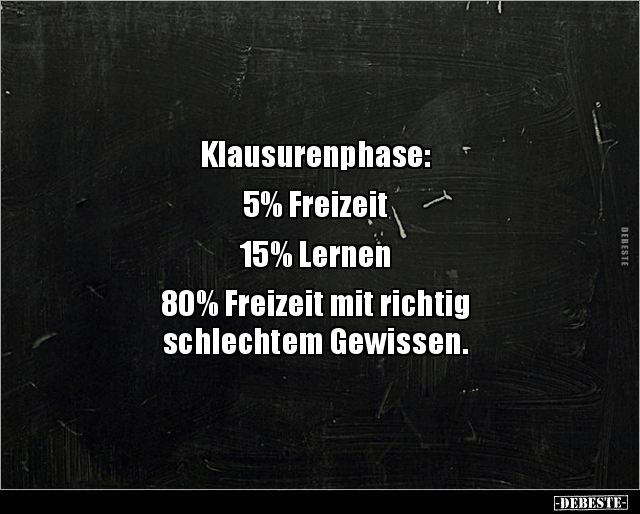 Klausurenphase: 5% Freizeit, 15% Lernen, 80% Freizeit.. - Lustige Bilder | DEBESTE.de