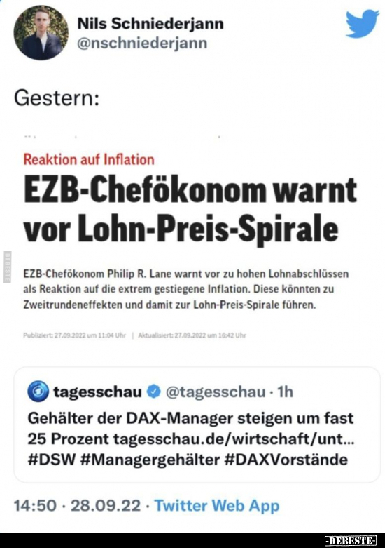 EZB-Chefökonom warnt vor Lohn-Preis-Spirale.. - Lustige Bilder | DEBESTE.de