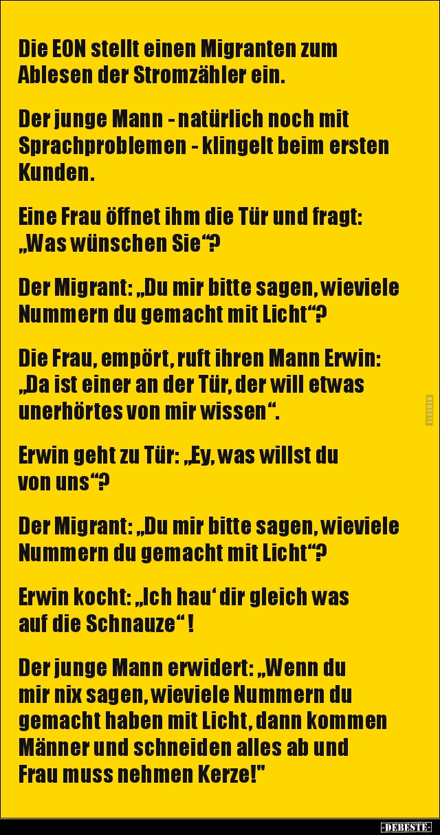 Die EON stellt einen Migranten zum Ablesen der Stromzähler.. - Lustige Bilder | DEBESTE.de