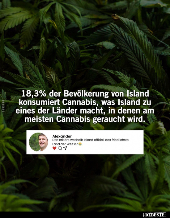 18,3% der Bevölkerung von Island konsumiert Cannabis, was.. - Lustige Bilder | DEBESTE.de
