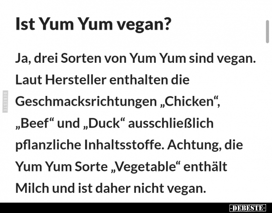 Ist Yum Yum vegan?.. - Lustige Bilder | DEBESTE.de