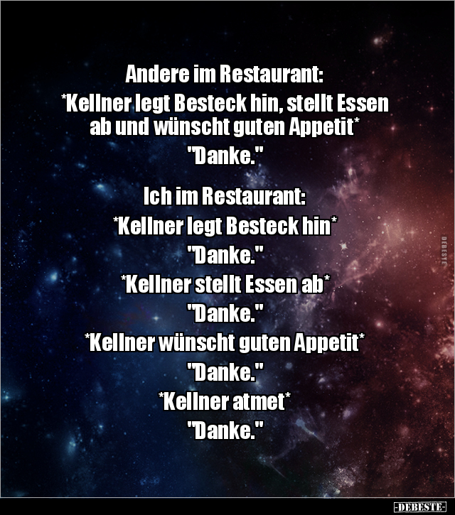 Andere im Restaurant: *Kellner legt Besteck hin, stellt.. - Lustige Bilder | DEBESTE.de
