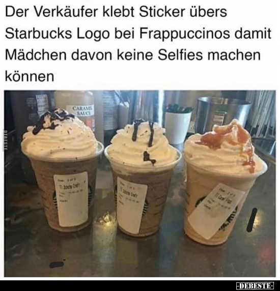 Der Verkäufer klebt Sticker übers Starbucks Logo bei.. - Lustige Bilder | DEBESTE.de