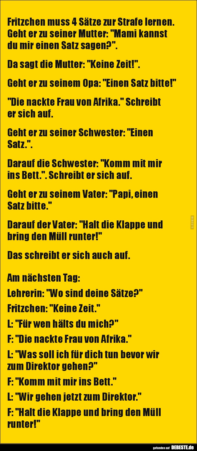 Fritzchen muss 4 Sätze zur Strafe lernen.. - Lustige Bilder | DEBESTE.de