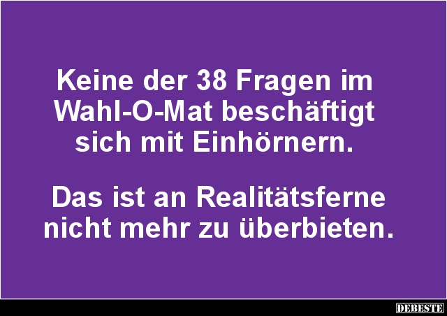 Keine der 38 Fragen im Wahl-O-Mat beschäftigt sich mit Einhörnern.. - Lustige Bilder | DEBESTE.de