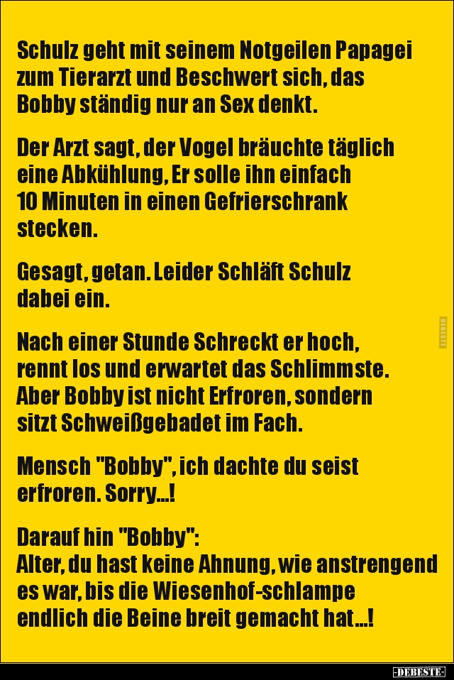 Schulz geht mit seinem Notgeilen Papagei zum Tierarzt und.. - Lustige Bilder | DEBESTE.de