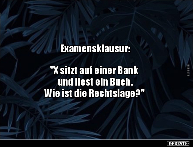 Examensklausur:  "X sitzt auf einer Bank und liest ein.." - Lustige Bilder | DEBESTE.de