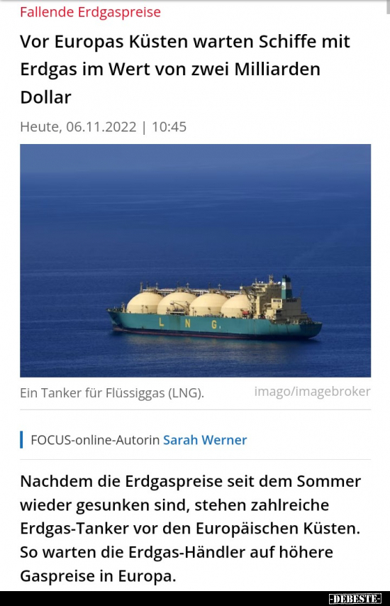 Vor Europas Küsten warten Schiffe mit Erdgas im Wert von.. - Lustige Bilder | DEBESTE.de