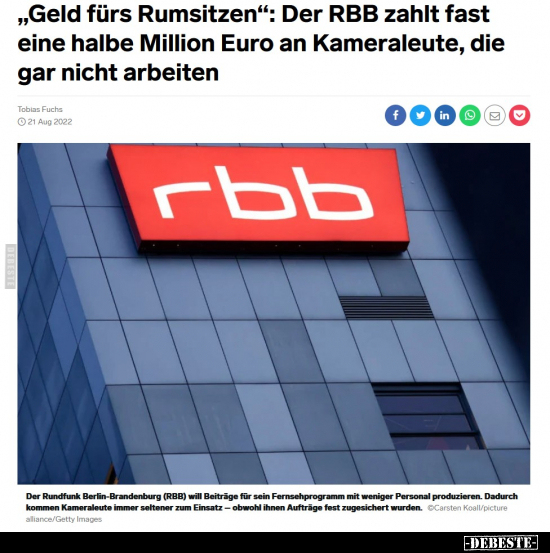 "Geld fürs Rumsitzen": Der RBB zahlt fast eine halbe.. - Lustige Bilder | DEBESTE.de