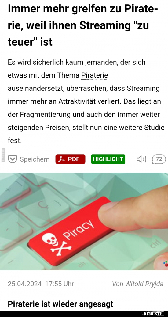 Immer mehr greifen zu Piraterie, weil ihnen Streaming.. - Lustige Bilder | DEBESTE.de
