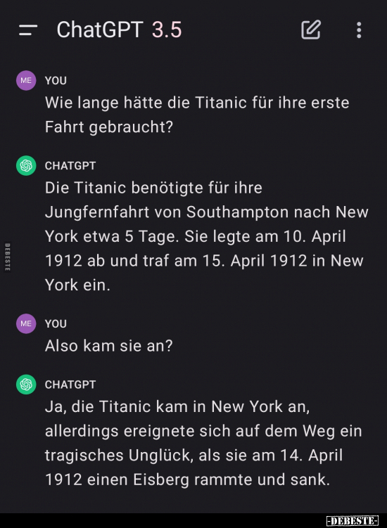 Wie lange hätte die Titanic für ihre erste Fahrt.. - Lustige Bilder | DEBESTE.de