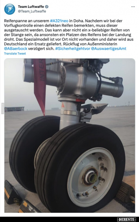 Team Luftwaffe: Reifenpanne an unserem #A321neo in Doha... - Lustige Bilder | DEBESTE.de