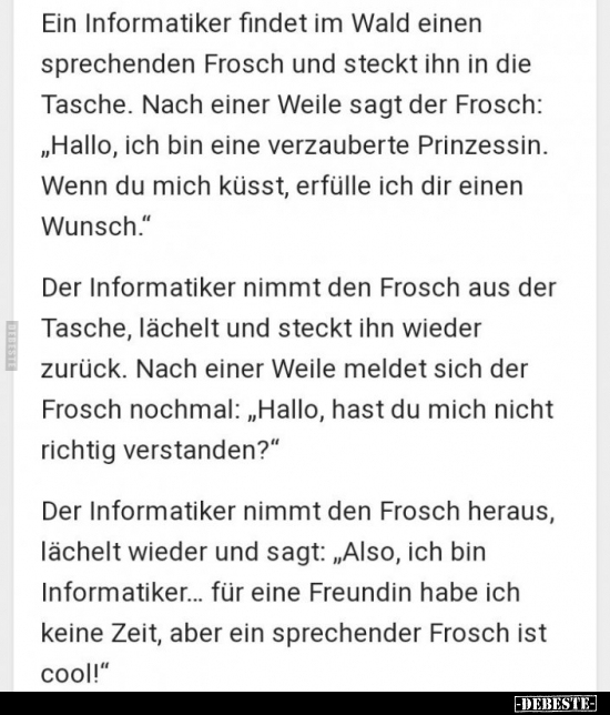 Ein Informatiker findet im Wald einen sprechenden Frosch.. - Lustige Bilder | DEBESTE.de