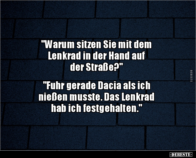 "Warum sitzen Sie mit dem Lenkrad in der Hand auf der.." - Lustige Bilder | DEBESTE.de
