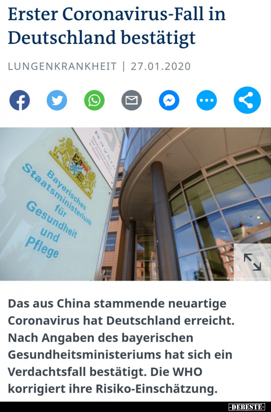 Erster Coronavirus-Fall in Deutschland bestätigt.. - Lustige Bilder | DEBESTE.de