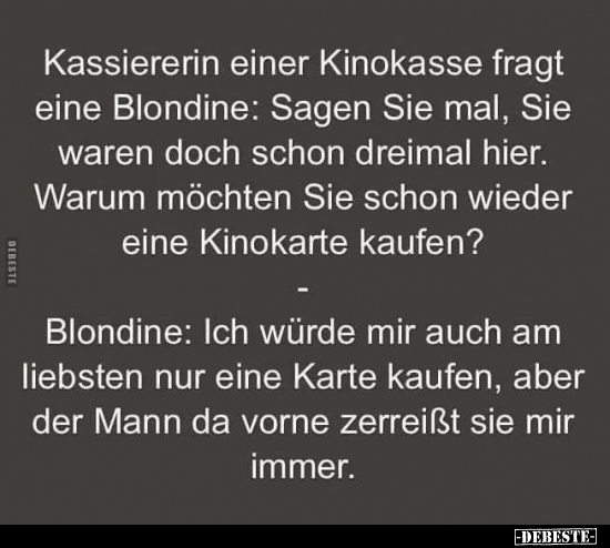 Kassiererin einer Kinokasse fragt eine Blondine.. - Lustige Bilder | DEBESTE.de
