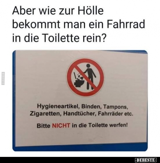 Aber wie zur Hölle bekommt man ein Fahrrad in die Toilette.. - Lustige Bilder | DEBESTE.de