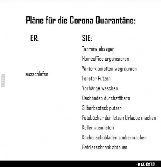 Pläne für die Corona Quarantäne: - Lustige Bilder | DEBESTE.de